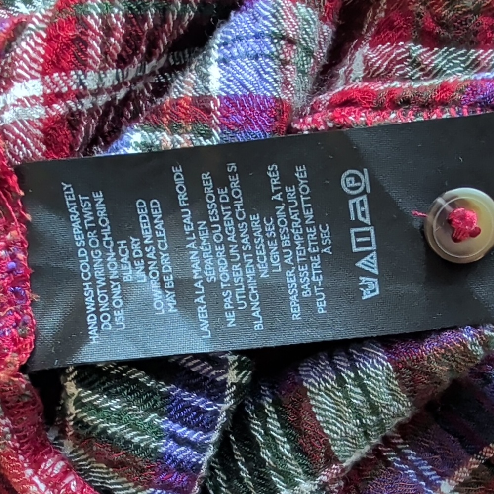 Pilcro Cinched Deep V Plaid Button Down Longsleeve Multicolor Boho Top Size L - Picture 7 of 11